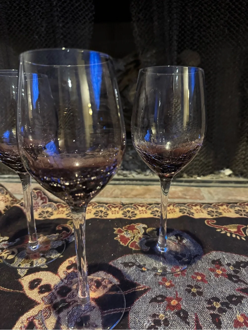Pier 1 Imports Purple Crackle Wine Glasses Amethyst Hand Blown Clear Stem